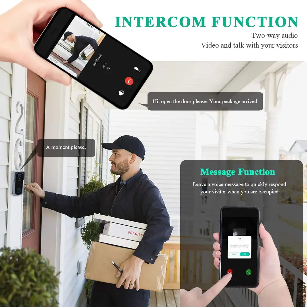 Skup Onvian wizjer wbudowaną kamerą wi fi wodoodporna 1080P HD wideo dzwonek do drzwi wykrywacz ruchu inteligentny dzwonek bezprzewodowy z kamera Night Vision