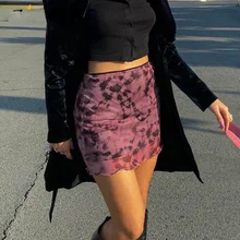 

2022 Pastel Goth High Waist Tie Dye Mesh Mini Skirts 2000s Aesthetics Ruffles A-line Skirts Y2K Vintage Outfits Double Layer