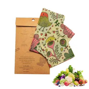 

3pcs Reusable Beeswax Food Wraps Zero Waste Eco Friendly Food Storage Wrappers Kit for Sandwiches Cheese Food Wrapping Paper