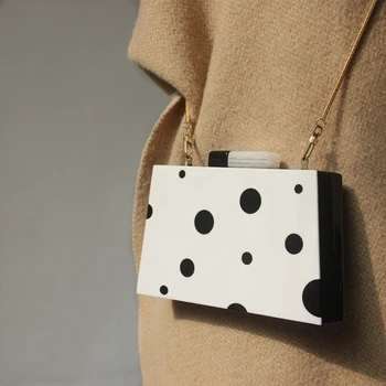 

Women Elegant Acrylic Black White Box Clutch Prom Handbag Ladies Wedding Party Evening Banquet Purse Shoulder Diagonal Bag