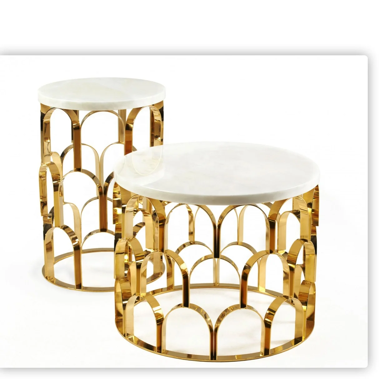 

Modern Stainless Steel Round Glass Center Table Marble Sofa Coffee Table