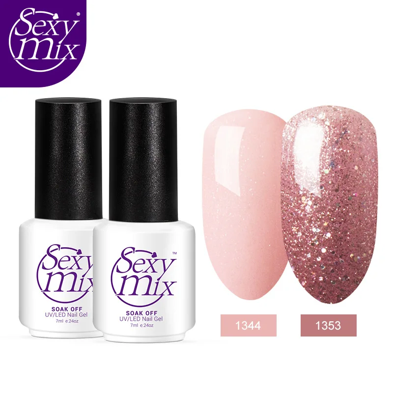 

Sexymix Gel 2Pcs/Lot UV Nail Polish Pink Color Series Nail Gel lacquer Soak Off Semi Permanent Nail Art Varnish Glitter Gel