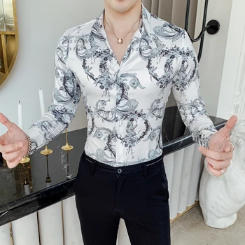 

2019 England Men Shirt Casual Long Sleeve Slim Fit Shirts Male Luxury Phoenix Printing Shirts Men Dress Tuxedo Social Camisa