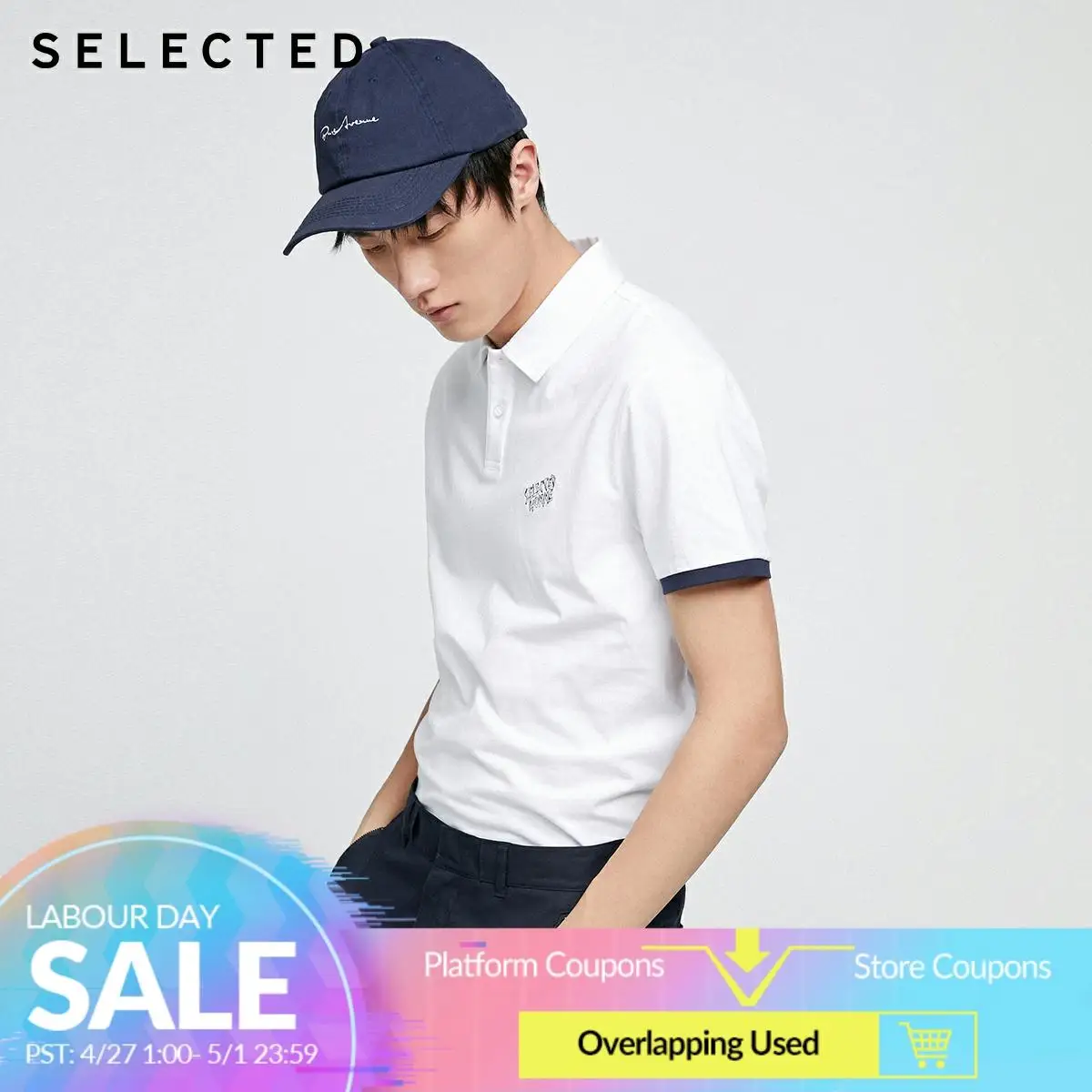 

SELECTED Men's 100% Cotton Embroidered Turn-down Collar Poloshirt S|420206502