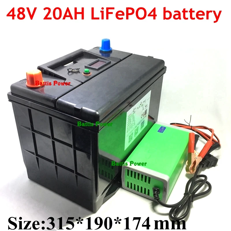 Водонепроницаемый 48V 20AH LiFePO4 батарея с BMS 16S 51,2 V для 2000 Вт Электрический велосипед трехколесный скутер 2000 циклов бэттиса+ 5A зарядное устройство