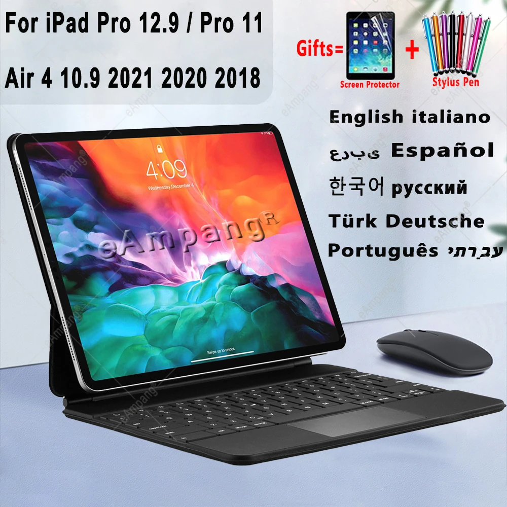 Magic Keyboard Case for iPad Pro 12.9 2021 2020 2018 Cover Hebrew Spanish Russian Korean French Arabic Keyboard For Pro 11 Air 4
