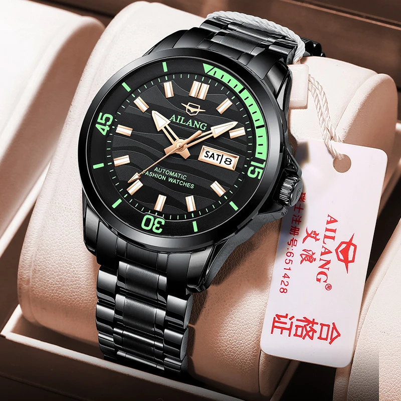 Business Mens Mechanical Watch Luxury Stainless Steel Sport Waterproof Automatic Watch for AILANG