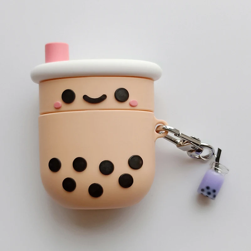 Милый чехол для наушников Boba для AirPods 2, Kawaii, силиконовый, пузырьковый, молочный чай, беспроводная Bluetooth гарнитура, Защитная крышка с брелоком