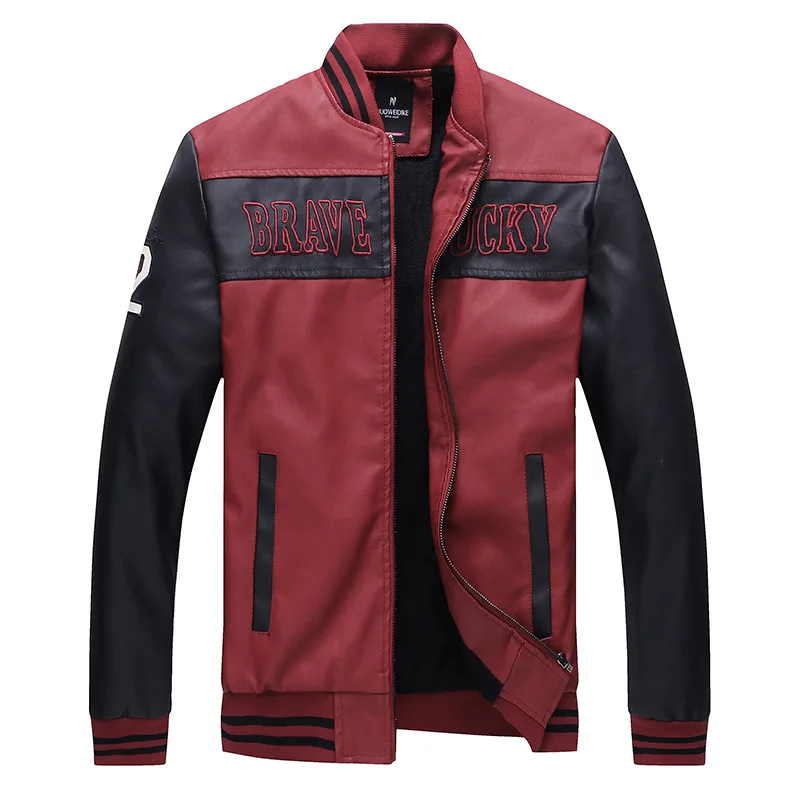 Mcikkny Fashion Men Pu Leather Jackets Coats Stand Collar Fleece Lined Jackets Outwear For Male Size M-3XL Windbreak  (6)