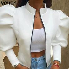 

Women Winter Jackets 2021 VONDA Vintage Long Sleeve Zip-up Stand Collar Coats Spring Autumn Short Jackets Outerwear Veste Femme