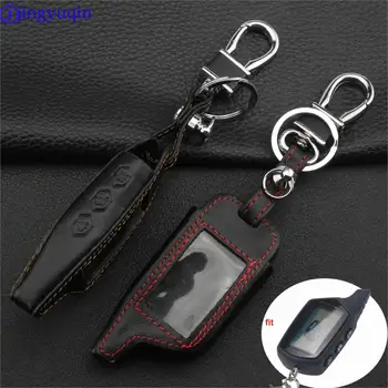 

jingyuqin 3 Buttons Leather Car-Styling Key Cover Case For Starline B9 B6 A91 A61 Twage Two Way Car Alarm System keychain