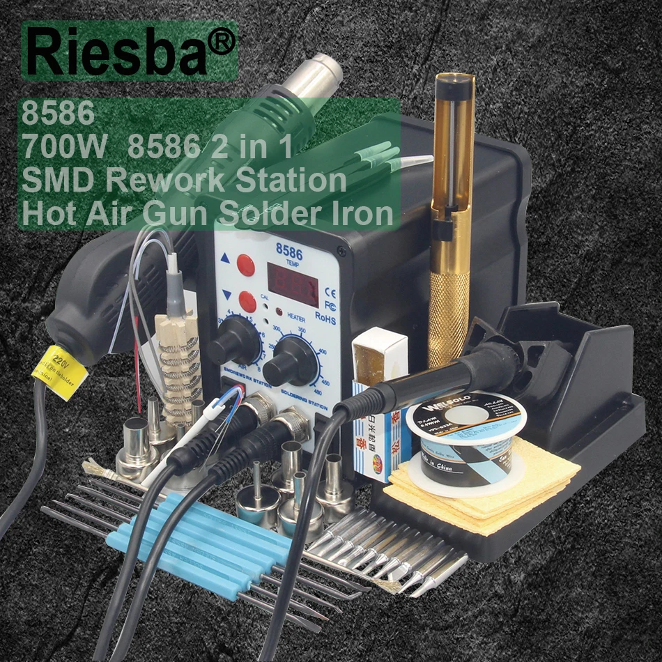 

RIESBA 8586 700W ESD Soldering Station LED Digital Solder Iron Desoldering Station BGA Rework Solder Station Hot Air Gun Welder