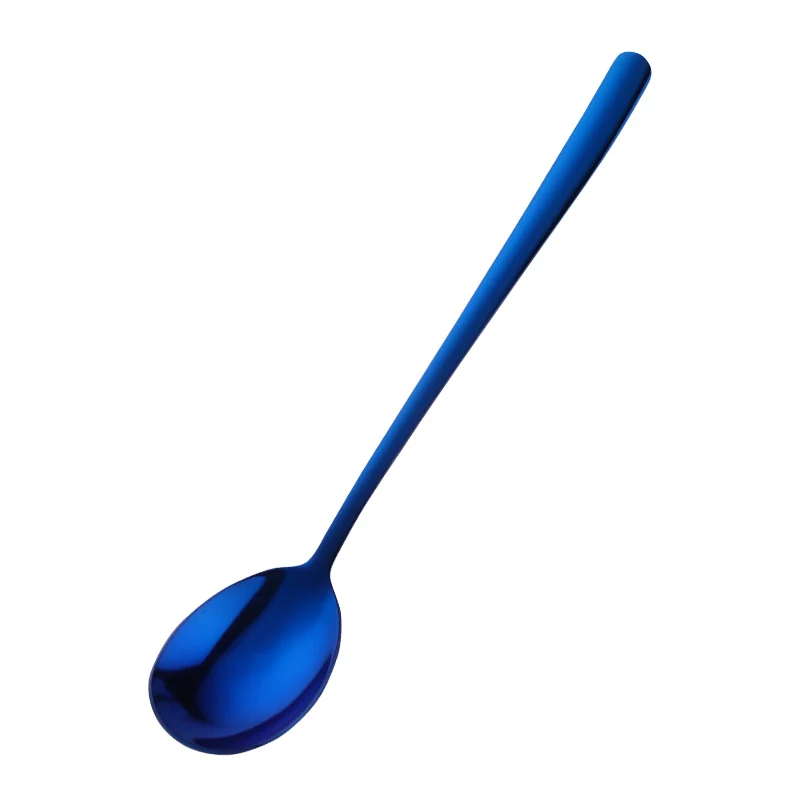 1 шт. кофейная ложка из нержавеющей стали с длинной ручкой 9 цветов Корейская суповая ложка-мешалка десерт длинный лед кухня ужин рис/салат совок - Цвет: blue
