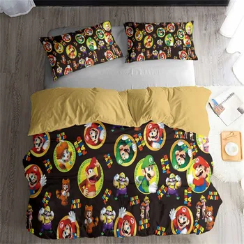 

HELENGILI 3D Bedding Set Mario Print Duvet Cover Set Lifelike Bedclothes with Pillowcase Bed Set Home Textiles #MLA-05