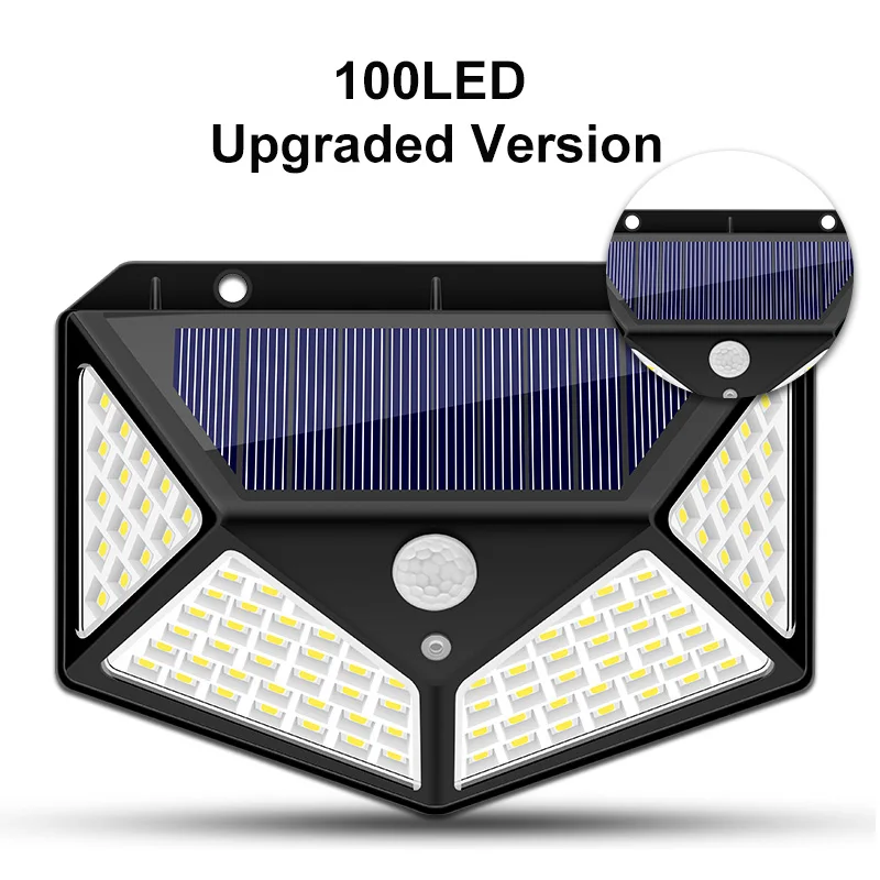 100LED Upgrade Black Уличный солнечный светильник IngHoo, настенный светильник с датчиком движения, энергосберегающий солнечный светильник, светильник ing для передней двери, двора, сада, гаража, коридора - Испускаемый цвет: 100LED Upgrade Black