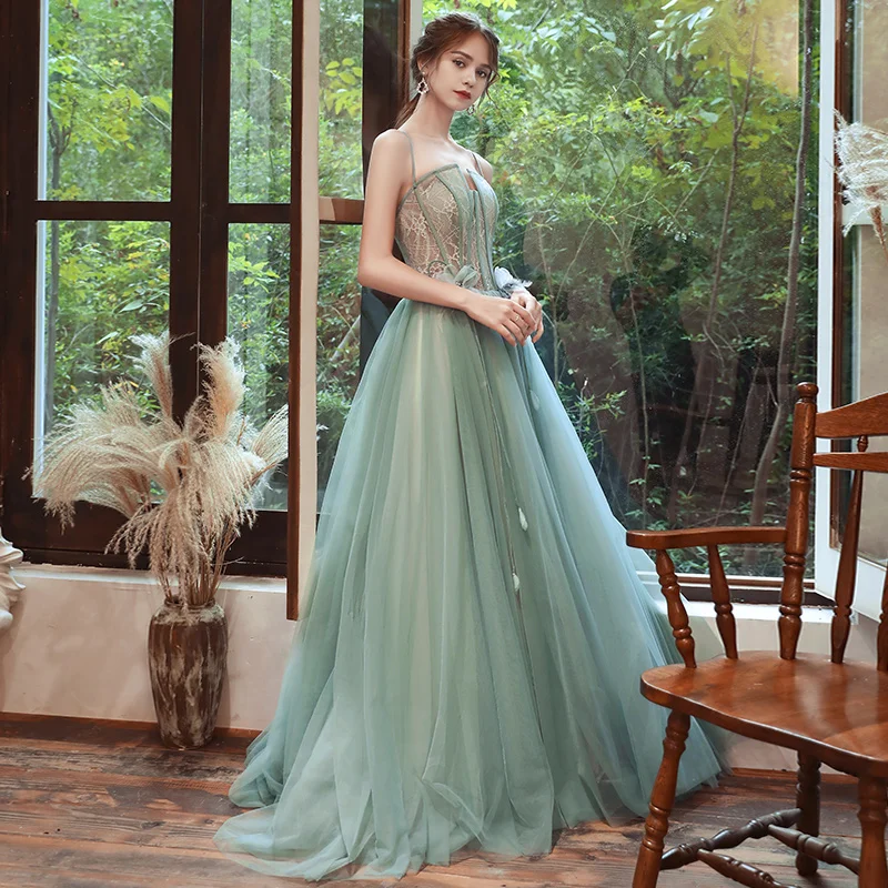 SSYFashion, свежий светильник, зеленое вечернее платье, спагетти ремень, без рукавов, длина до пола, длинное, выпускное, официальное платье, Vestido De Noche - Цвет: light green