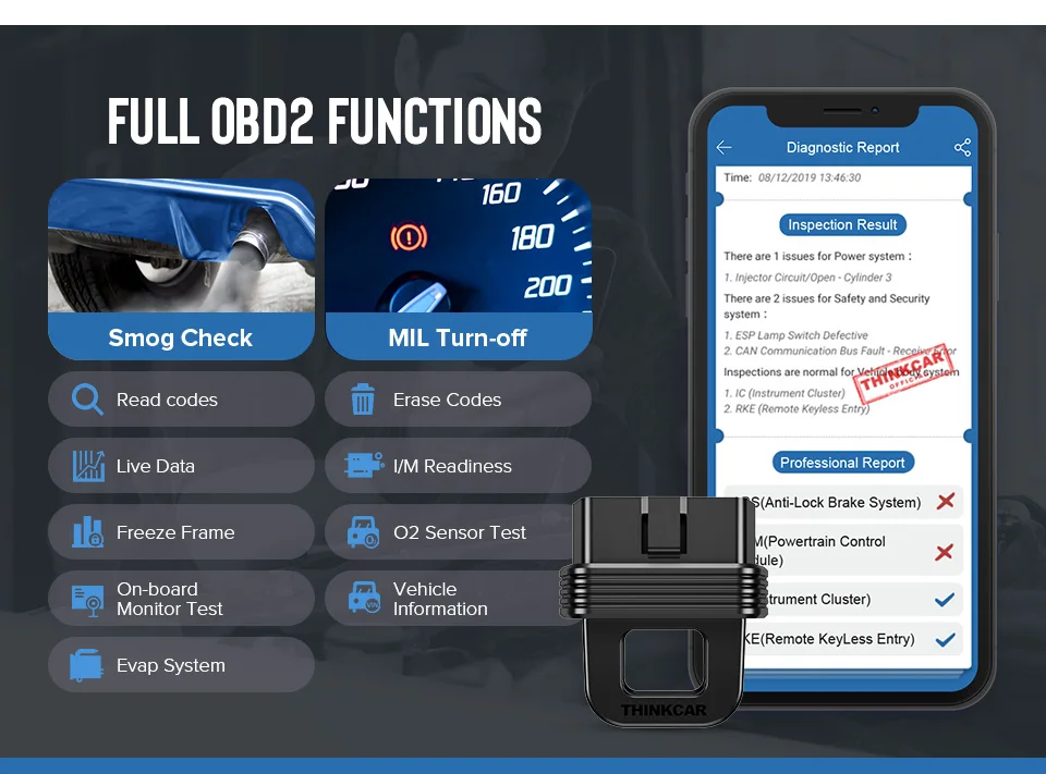 THINKCAR 1 Bluetooth OBD2 сканер 10 режимов тестирования OBDII полная система диагностики в режиме реального времени дистанционный диагностический черный ящик инструмент сканирования автомобиля