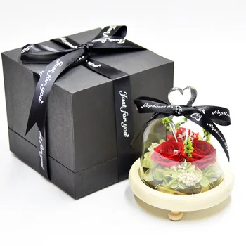 

Colorful Luminous Glass Cover Eternal Flower Finished Diy Gift Box 3 Roses Valentine's Day Wedding Home Decor Artificial Flowers
