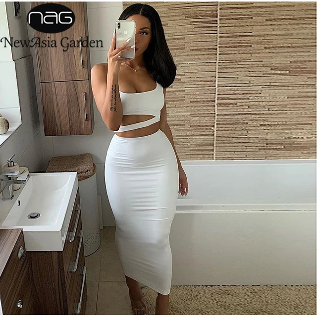 US $17.90 NewAsia 2 Layers Long Skirts Two Piece Set Summer Party Wear Women Two Piece Outfits Sexy Sleeveles