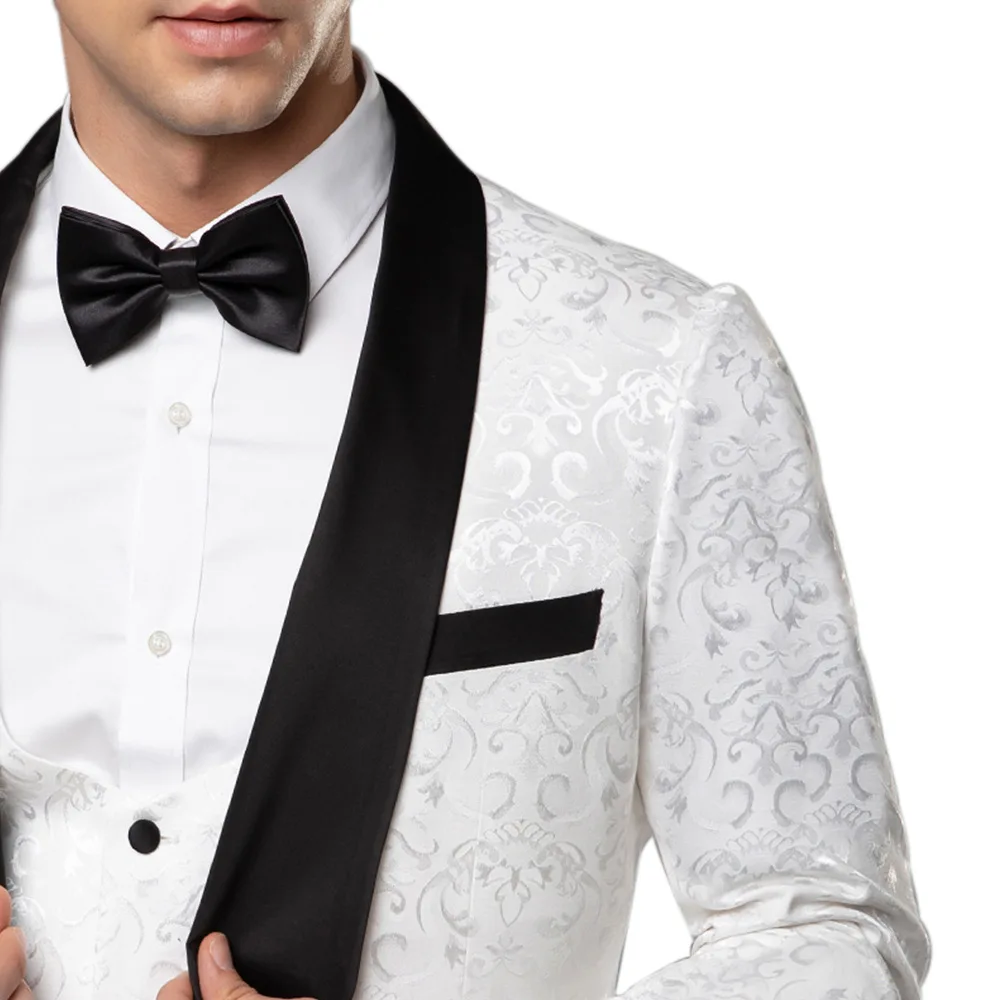 Slim Fit Белый Черный Красный мужские смокинги куртка брюки 3 комплекта Шаль Воротник пиджак для жениха костюмы XXS 5XL
