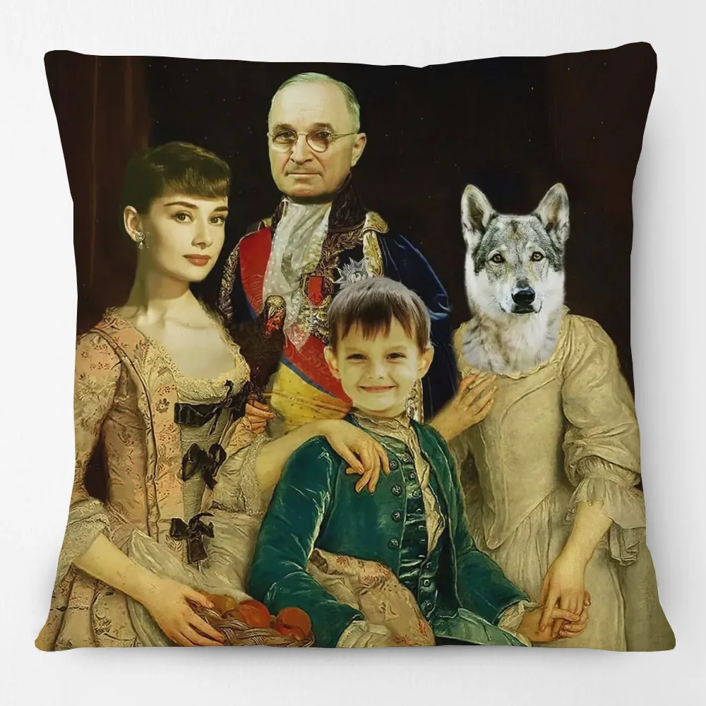 European Retro Vintage Family Portraits Cushion Covers Home Sofa Couch Decorative Linen Pillow Case | Дом и сад