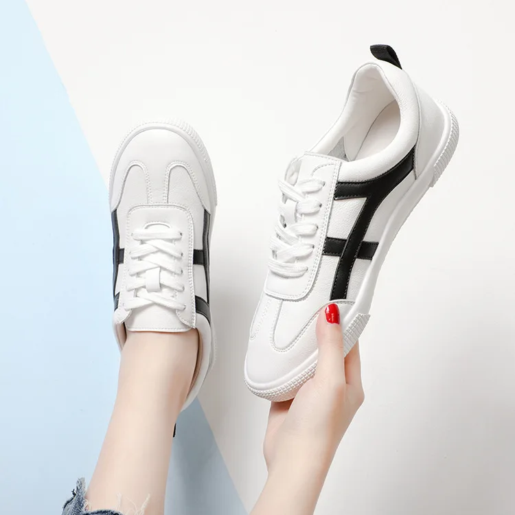 

White Shoes Women's Genuine Leather 2019 Autumn New Style Korean-style Versatile Breathable WOMEN'S Shoes Thick Bottomed Extra H