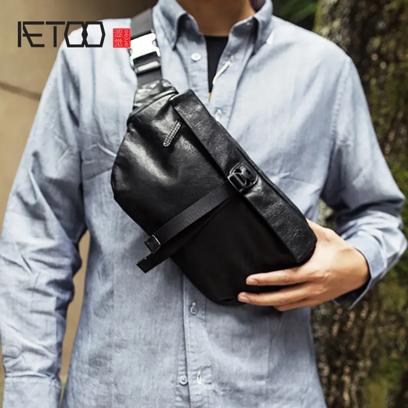 

AETOO Multi-functional retro chest bag, hand-made plant tanning cowhide slant mobile phone bag, men's trend one-shoulder bag
