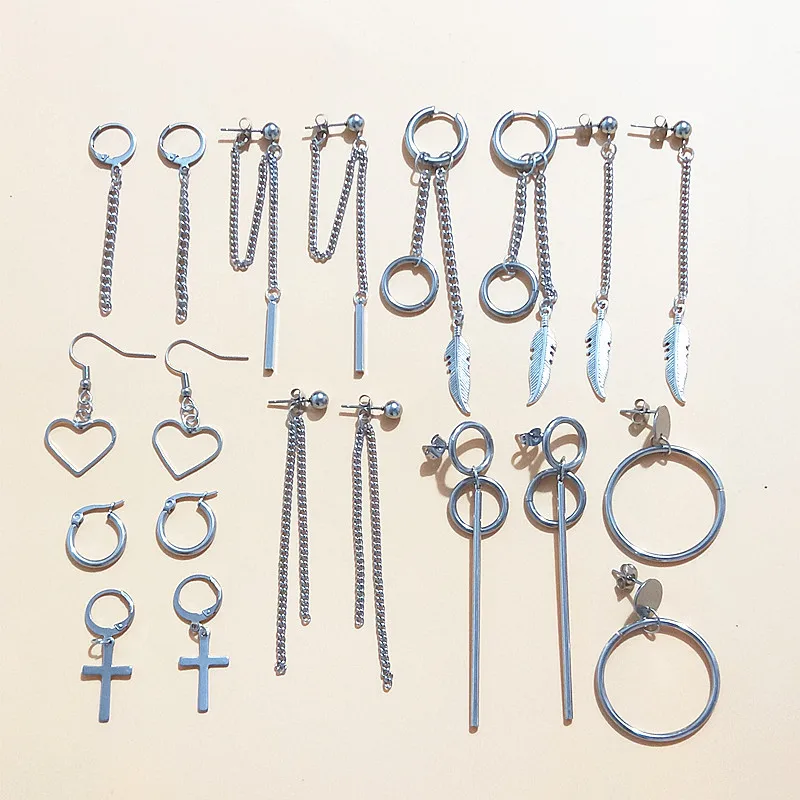Fashion 20 pcs/set Women Square BTSARMY Stud Earrings for Women and men Piercing Simulated Korea kpop Punk Tassel Earrings - Окраска металла: Посеребренный