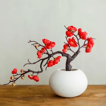 

Short Red Plum Blossom Branch Artificial Flowers for Winter Home party Table Decoration Silk Fake Flower