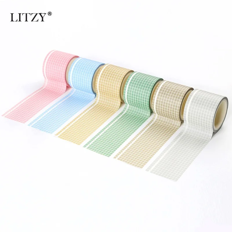 

LITZY 1pcs Grid Washi Tape Basic Journal Masking Tape Kawaii Scrapbooking Decoration Stickers Office School Stationery Supplies