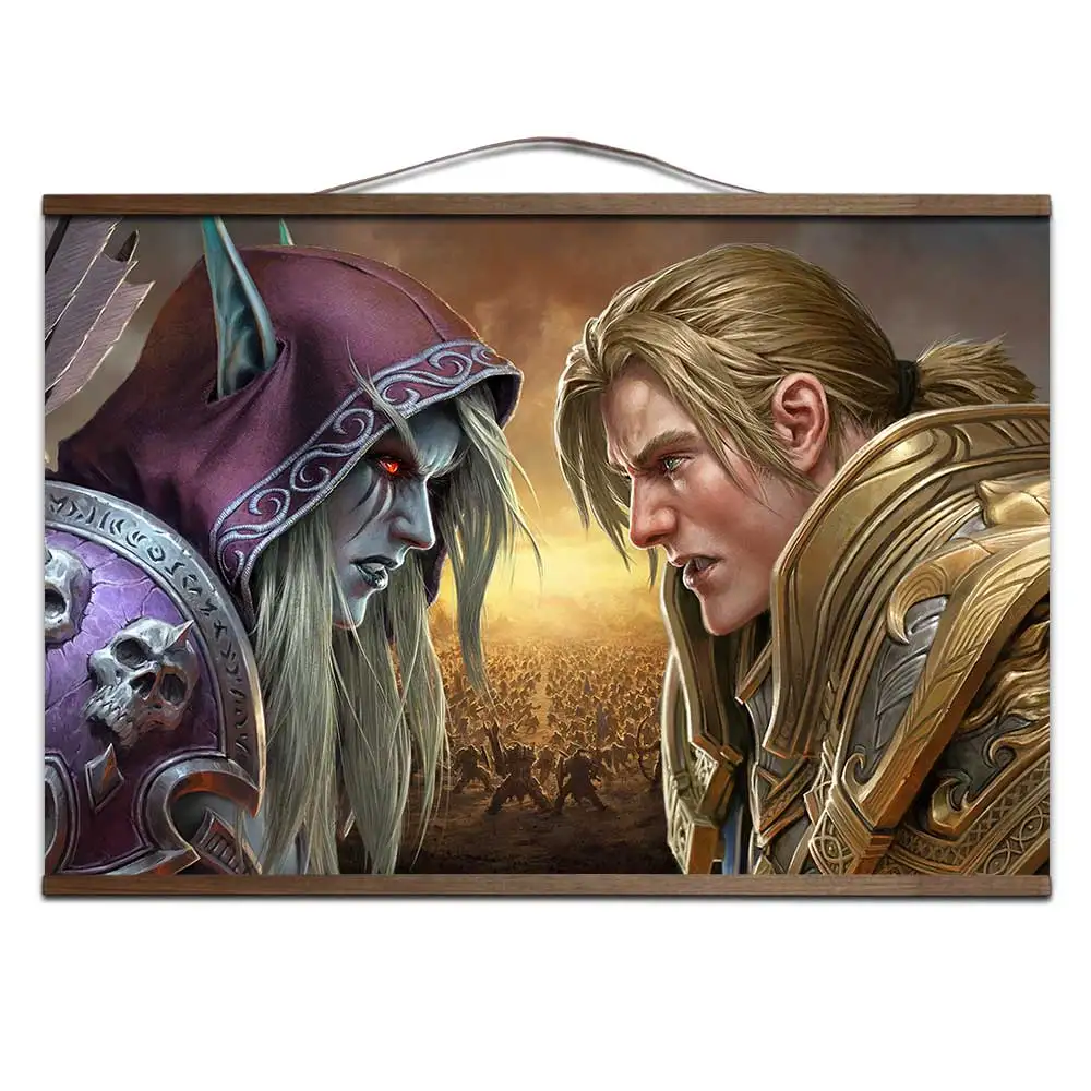 1 World of Warcrafts Битва за Azeroth плакат Sylvanas Anduin Jaina плакат с твердой древесины подвесной прокрутки украшения живопись - Цвет: 1