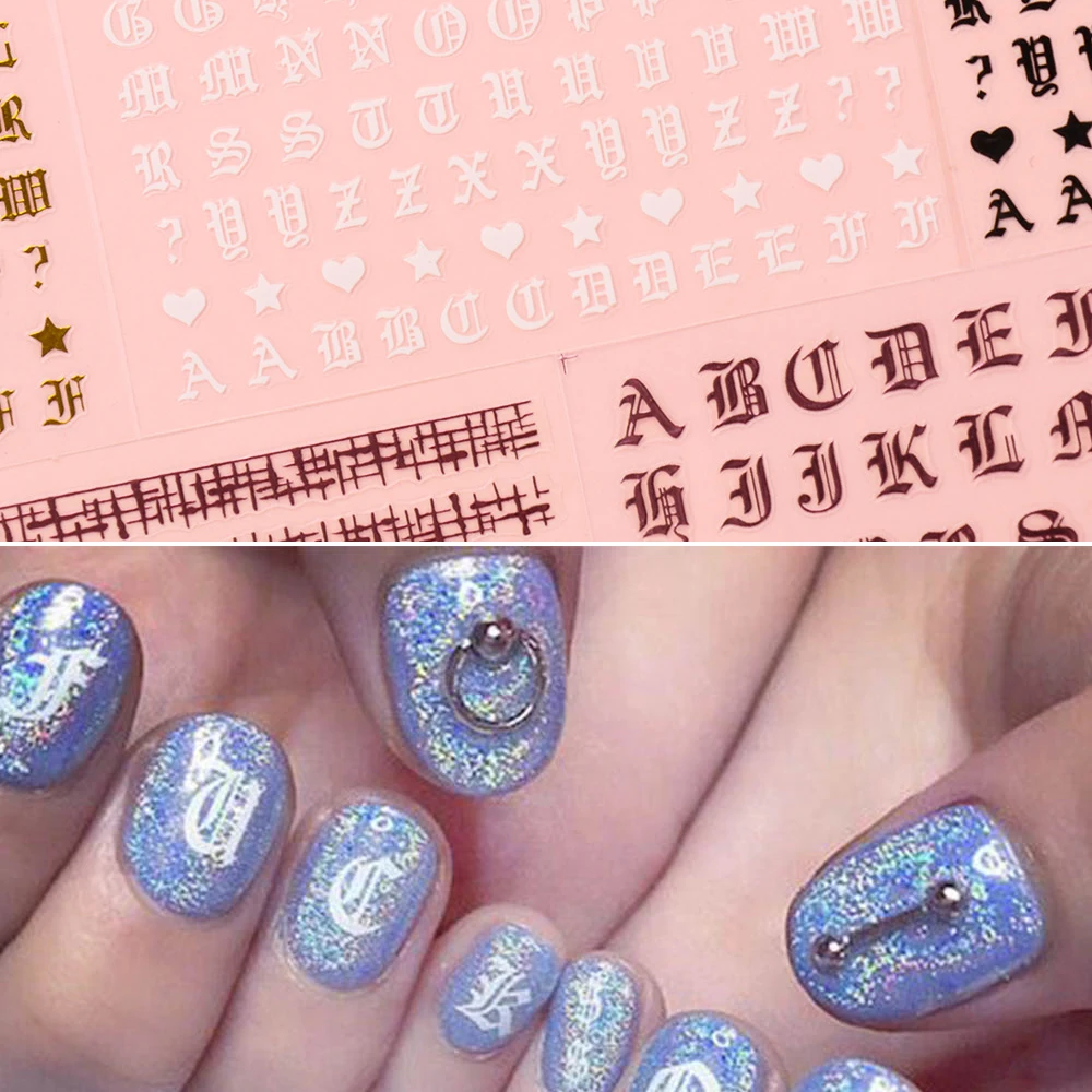 1 шт Розовое золото буквы 3D наклейки для ногтей черные слова персонаж наклейки для ногтей наклейки DIY украшения для ногтей