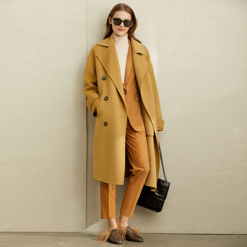 Amii минимальное Хепберн ветровое шерстяное двухстороннее шерстяное пальто зимнее женское Новое свободное шерстяное пальто с шортами - Цвет: Camel