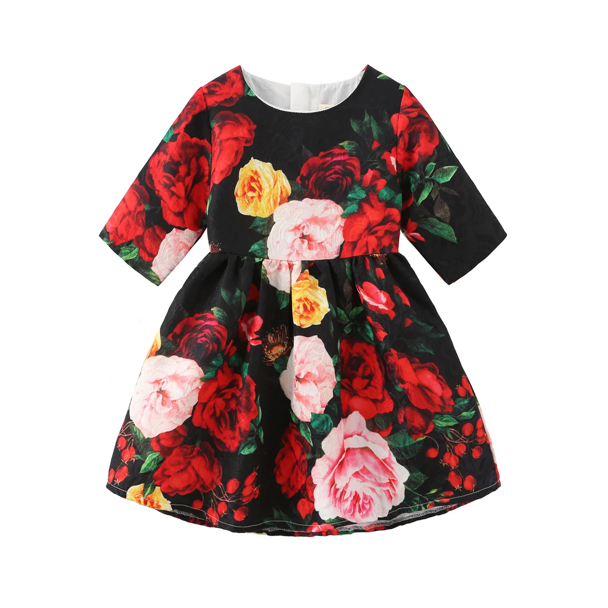 Г. Новое весенне-осеннее жаккардовое переплетенное платье с рукавами средней длины, украшенное пионами детская одежда