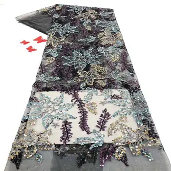 

Multicolor lace fabric 2020 high quality sequin lace fabric latest nigerian net lace wiih sequins african mesh fabric for women