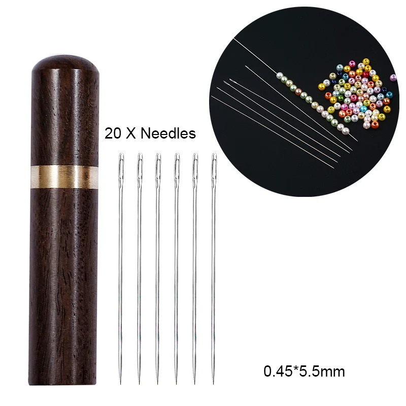 Beading 0.45x5.5cm LMDZ 20 шт. ручные швейные иглы из нержавеющей стали вышивка крест шовная игла большой глаз пряжа швейная игла с бутылкой из черного дерева - Цвет: Beading 0.45x5.5cm