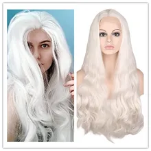 Причудливые W белые длинные волнистые парики фронта шнурка синтетический парик для женщин Glueless натуральные Жаростойкие дышащие волосы