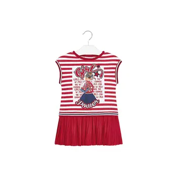 

MAYORAL Dresses 10690286 Girl Children fitted pleated skirt Red Polyester Casual Striped Knee-Length Short Sleeve
