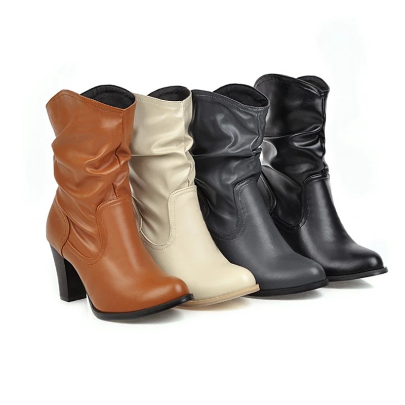 Women Autumn Winter Elegant Round Toe diamond  botas mujer Zapatos De Mujer Booties Ankle High Heels 8CM Party boots Shoes 183S