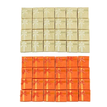 

48 Pcs Ring Earring Jewelry Display Gift Box Bowknot Square Case Yellow & Orange