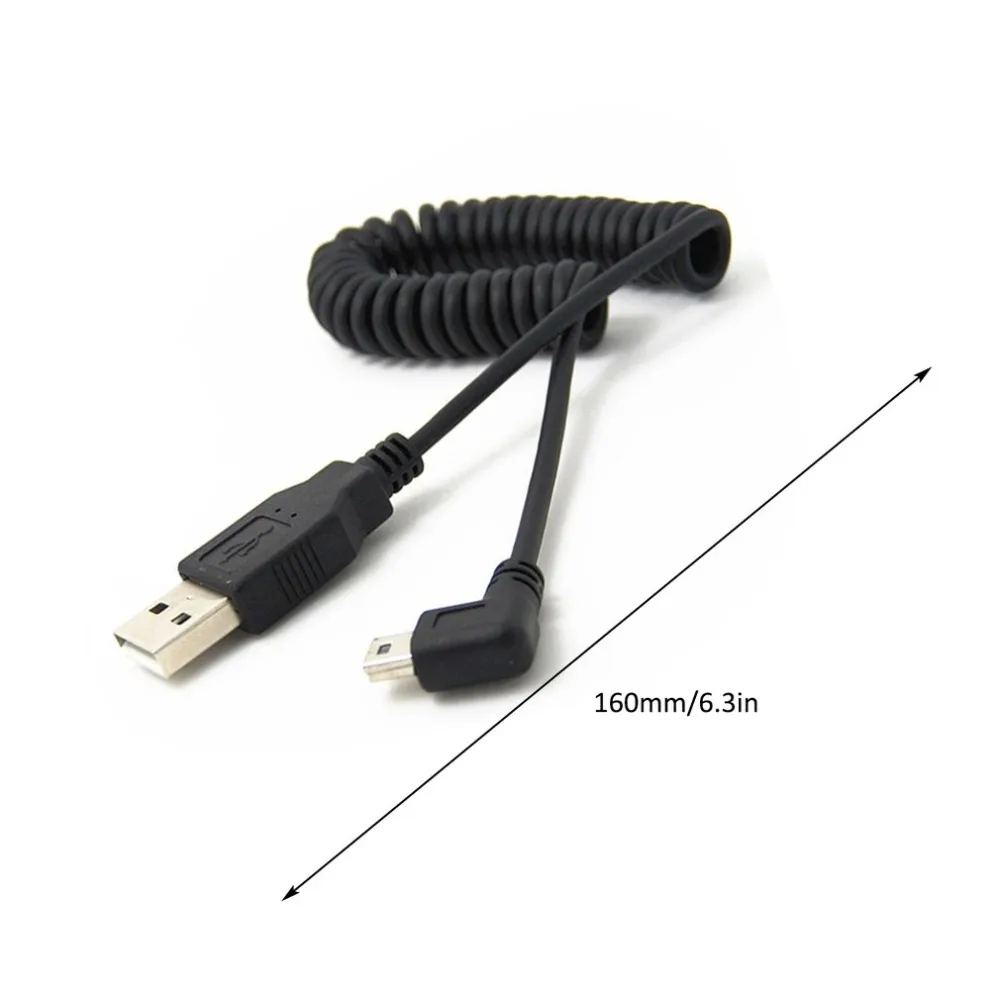 USB 2,0 A Male to Mini B 5 pin Левый угол мужской спиральный кабель адаптер Шнур для mp3-плееров цифровые камеры PS контроллер
