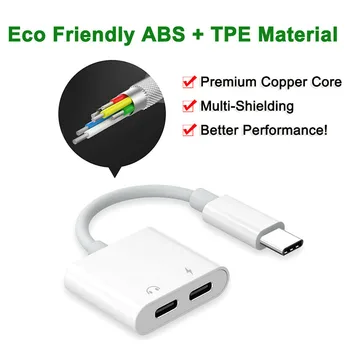 

Type-C Digital Audio Converter 2 in 1 Headphone Jack Audio Splitter Adapter Fast Charging QJY99
