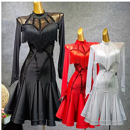 Женское платье для латинских танцев, Vestido Flecos, с кисточками, Фламенго, Румба/Танго/Сальса, конкурентное черное, красное, латинское платье, новинка