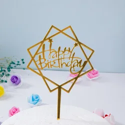 New 10Pcs Gold Gittler Happy Birthday Cake Topper Golden Acrylic Birthday Party Dessert Decoration Baby Shower Baking Supplies