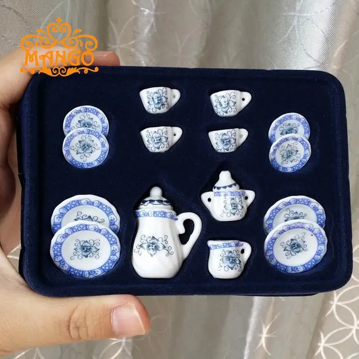 1: 12 кукольный дом DIY хижина мини керамический готовой Продукт модель подарок игрушка 15 голова чайный набор посуды