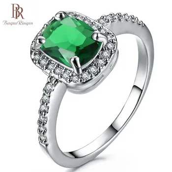 

Bague Ringen Rectangle Vintage Women's Rings 925 Sterling Silver Jewelry Ring With Green Emerald Gemstone Zircon Ring Gift