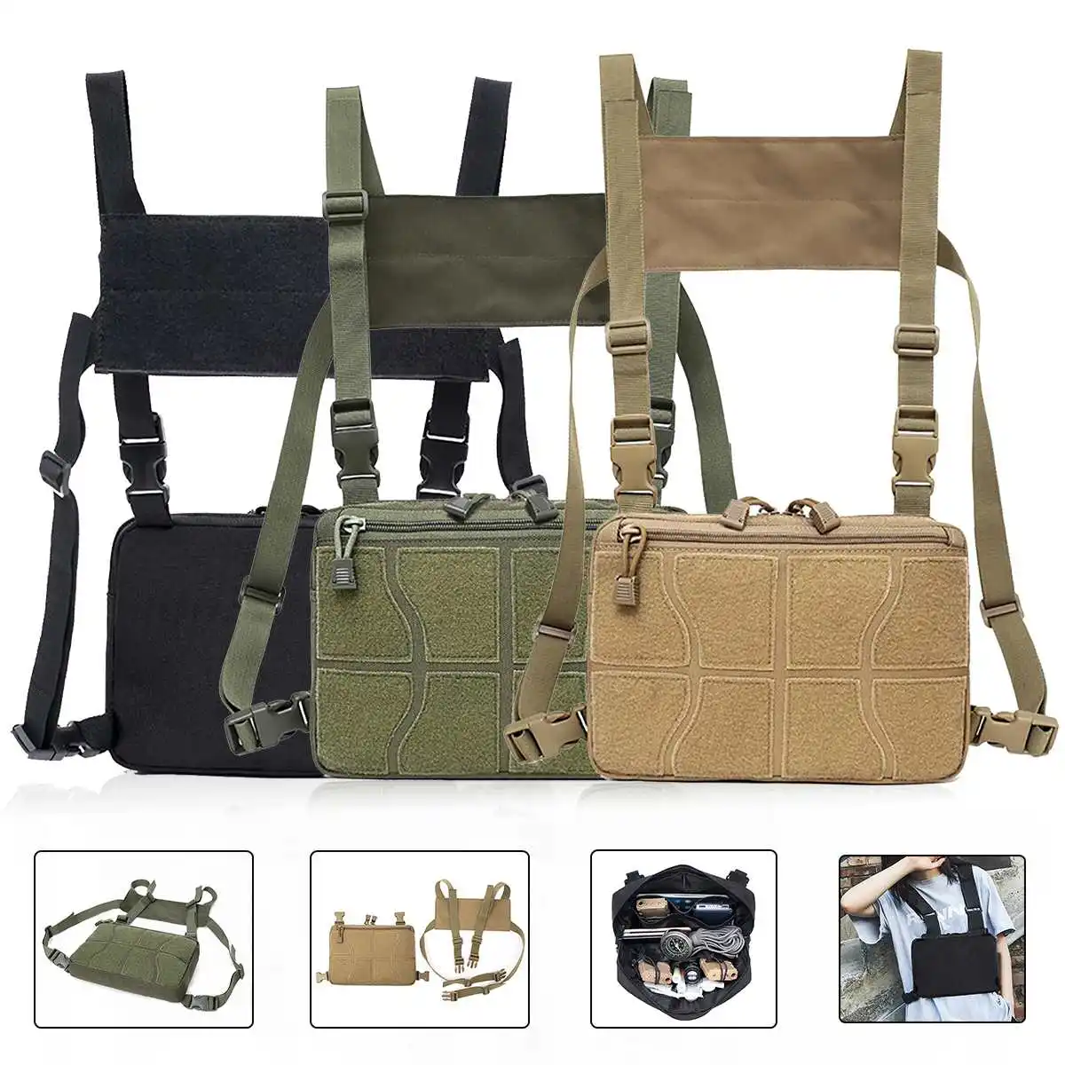 

Men Tactical Chest Vest Bag Adjustable Military Pouch Pocket Waist Bag Outdoor Hunting Bag Outdoor Recon Harness Chest Rig Pack