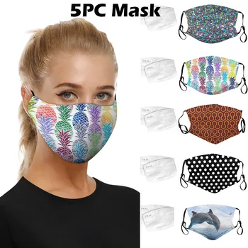 

5PCS Print Masks Face Washable Breathable Reusable Mask With 10PCS replaceable Filters for outdoor sports Combination