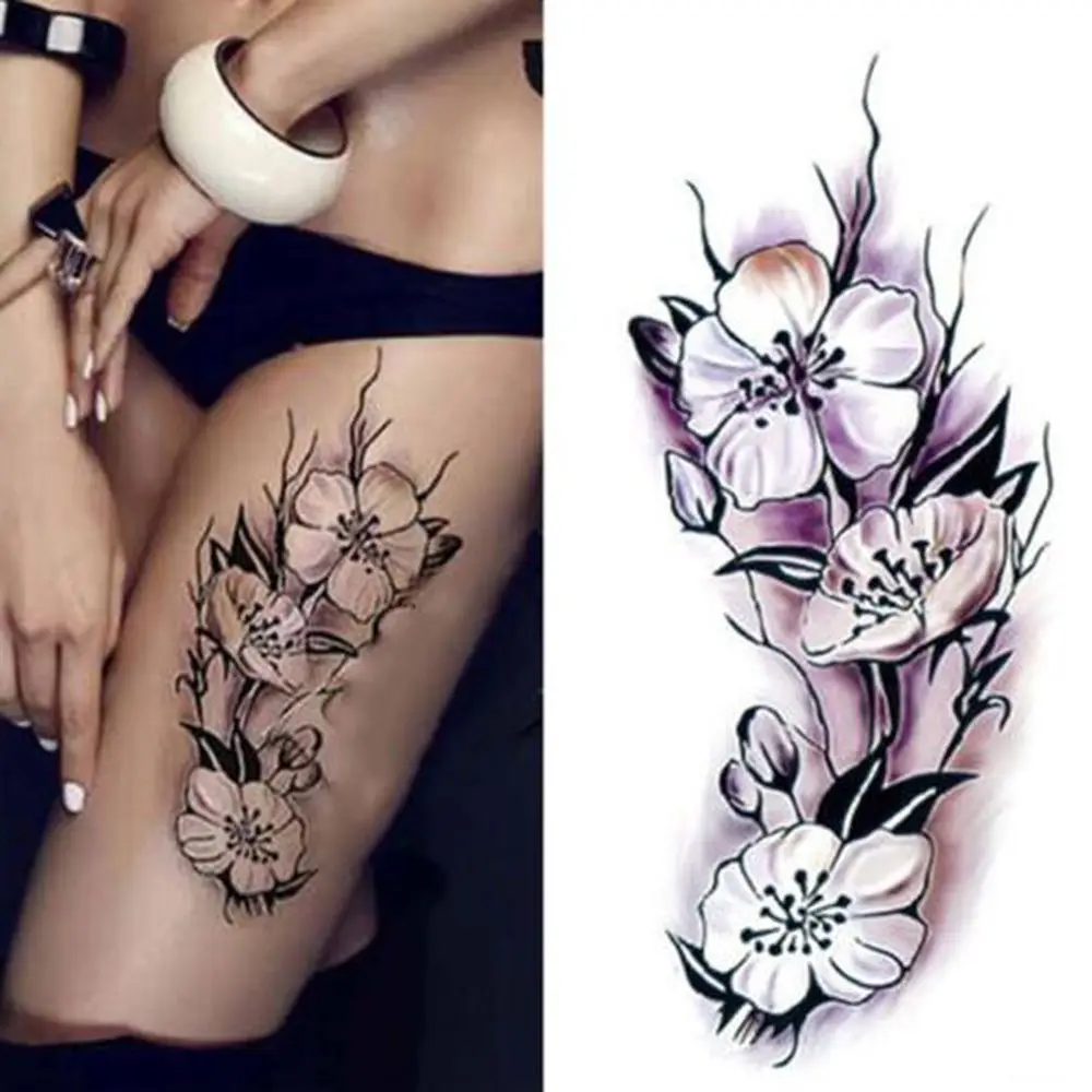 3D, реалистичные, розовые цветы, сексуальные, водонепроницаемые, временные татуировки для женщин, флеш-тату, на руку, на плечо, большие цветы, наклейки - Цвет: 2