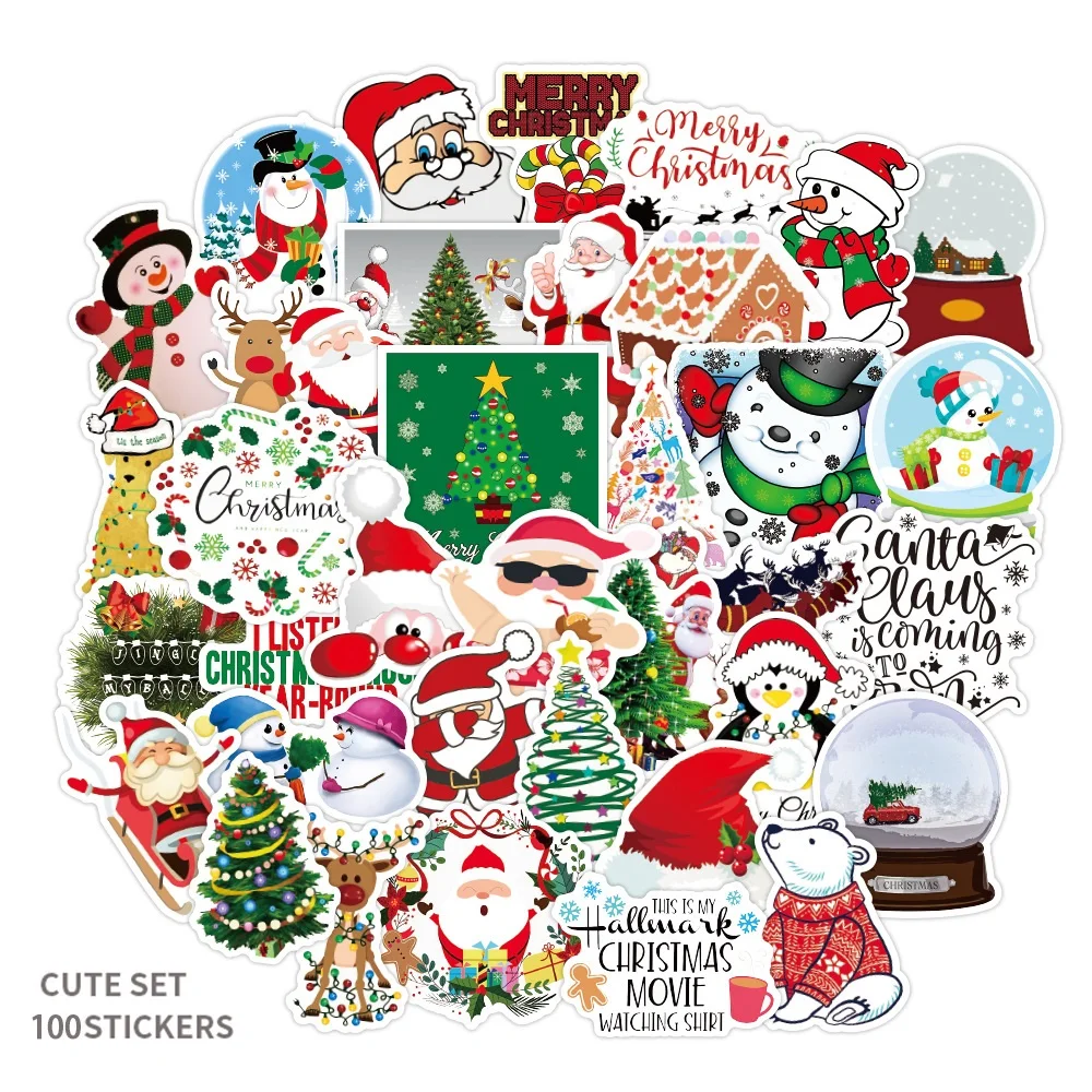 100 Uds Christmas pegatina decorativa navideña Merry Santa Claus pegatinas para maleta de coche álbum de recortes diario decoración de álbum papelería